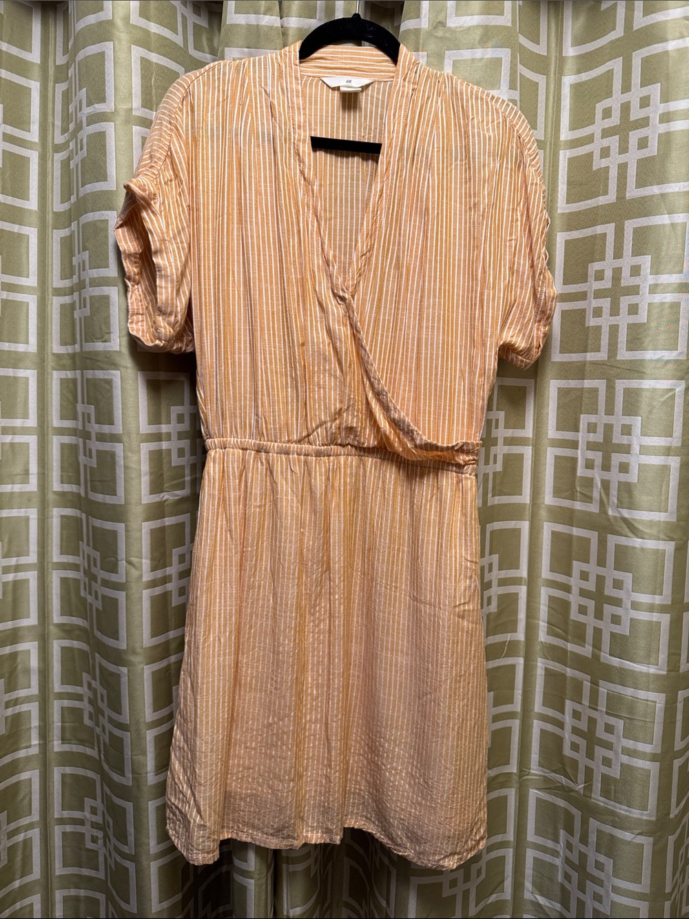 Women's Striped Wrap-Front Short Sleeve Dress - yellow